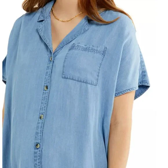 A Pea in the Pod Cotton Chambray Maternity & Nursing Short Sleeve Dress | M - Picture 4 of 8